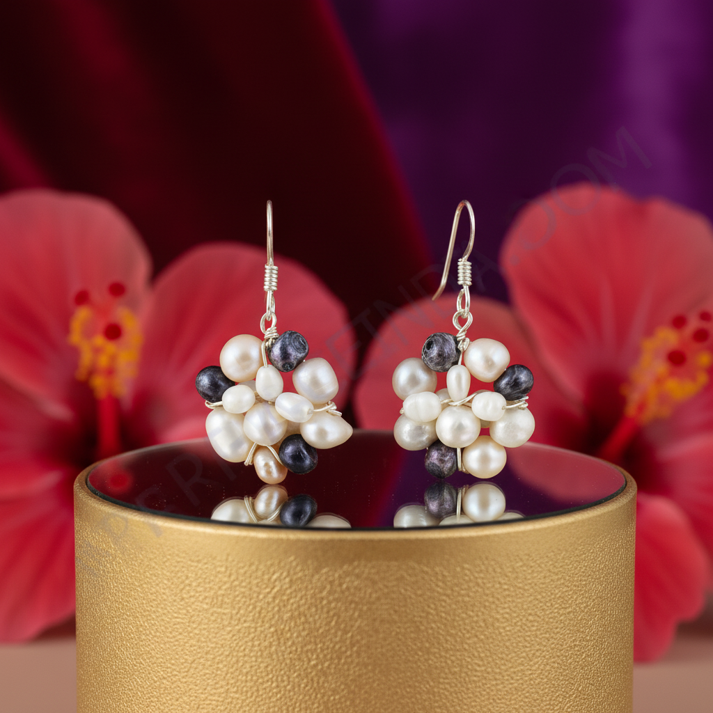 淡水珍珠簇耳环 | 纯银 | 女士珠宝