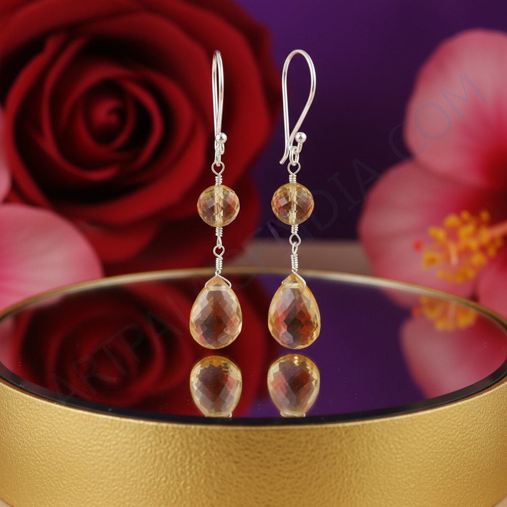 Citrine Gemstone Dangle Earrings | 925 Silver | Women's Jewelry