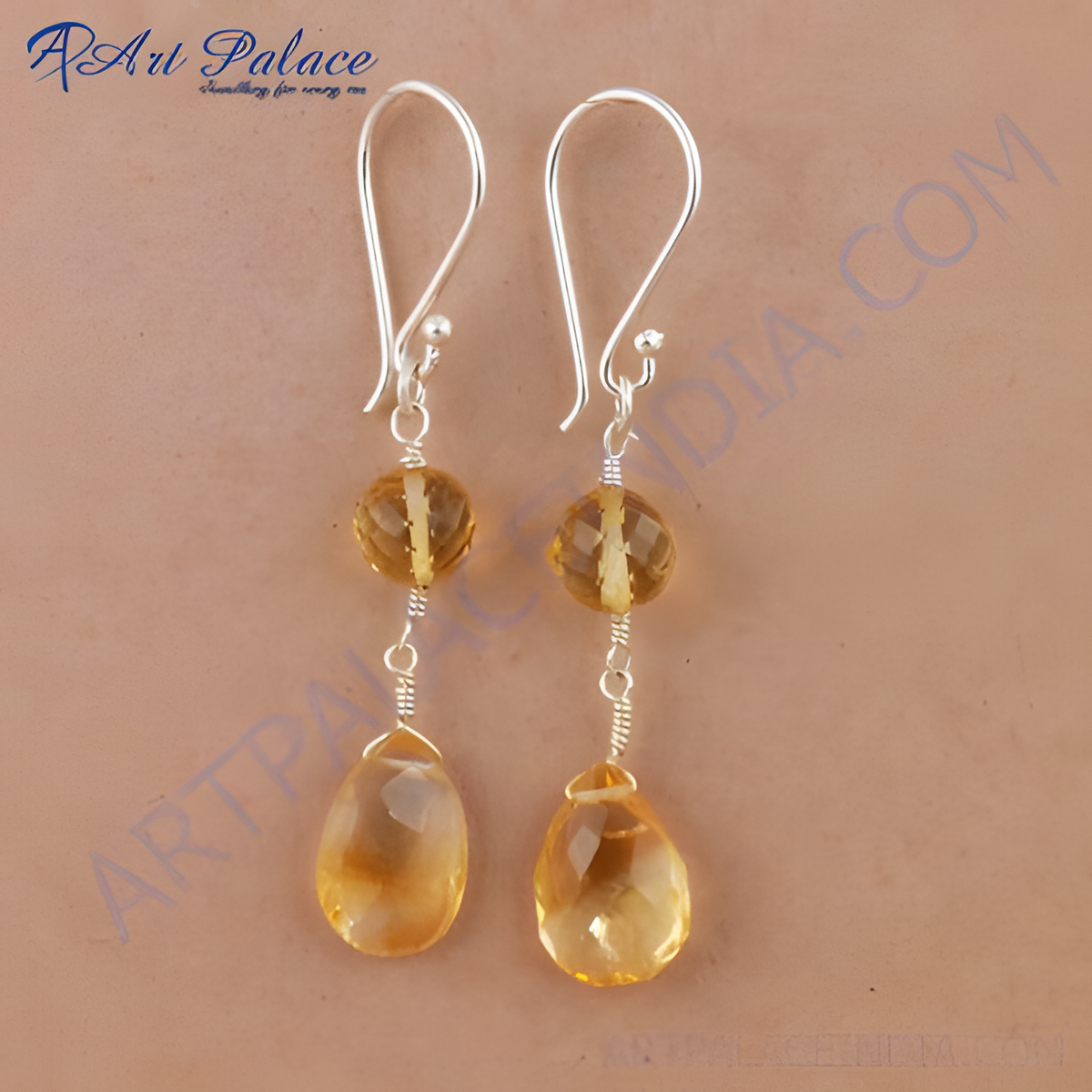925 sterling silver dangle earrings with citrine gemstones, yellow and clear, for women