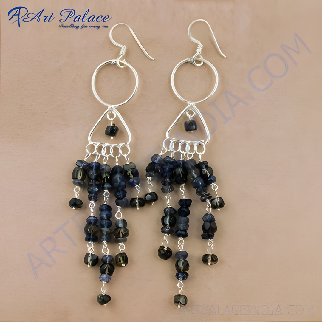 925 sterling silver drop earrings with blue iolite gemstones, a beautiful piece of jewelry for women.