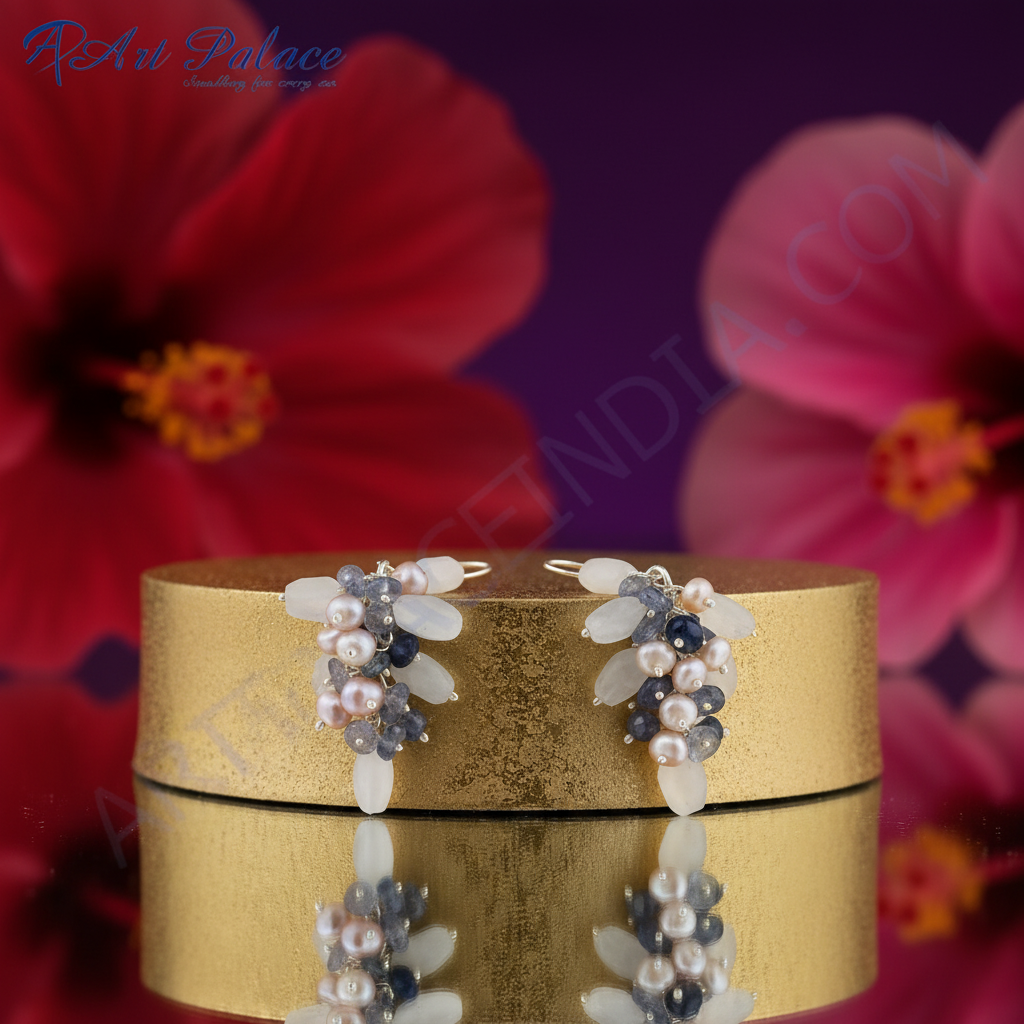 925 Silver Pearl & Gemstone Dangle Earrings | Women's Jewelry