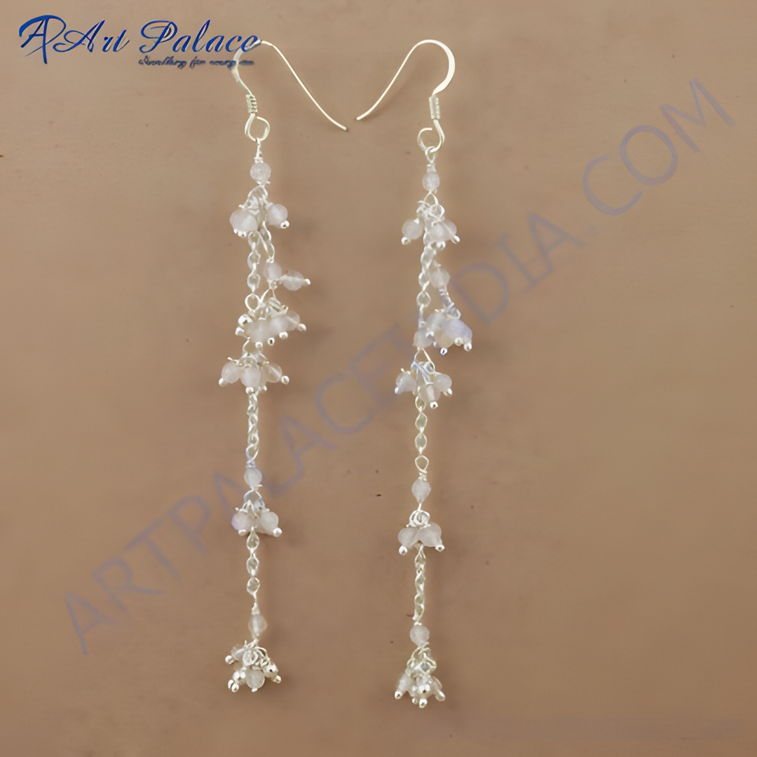 925 sterling silver dangle earrings with beaded accents, elegant drop style, for women.