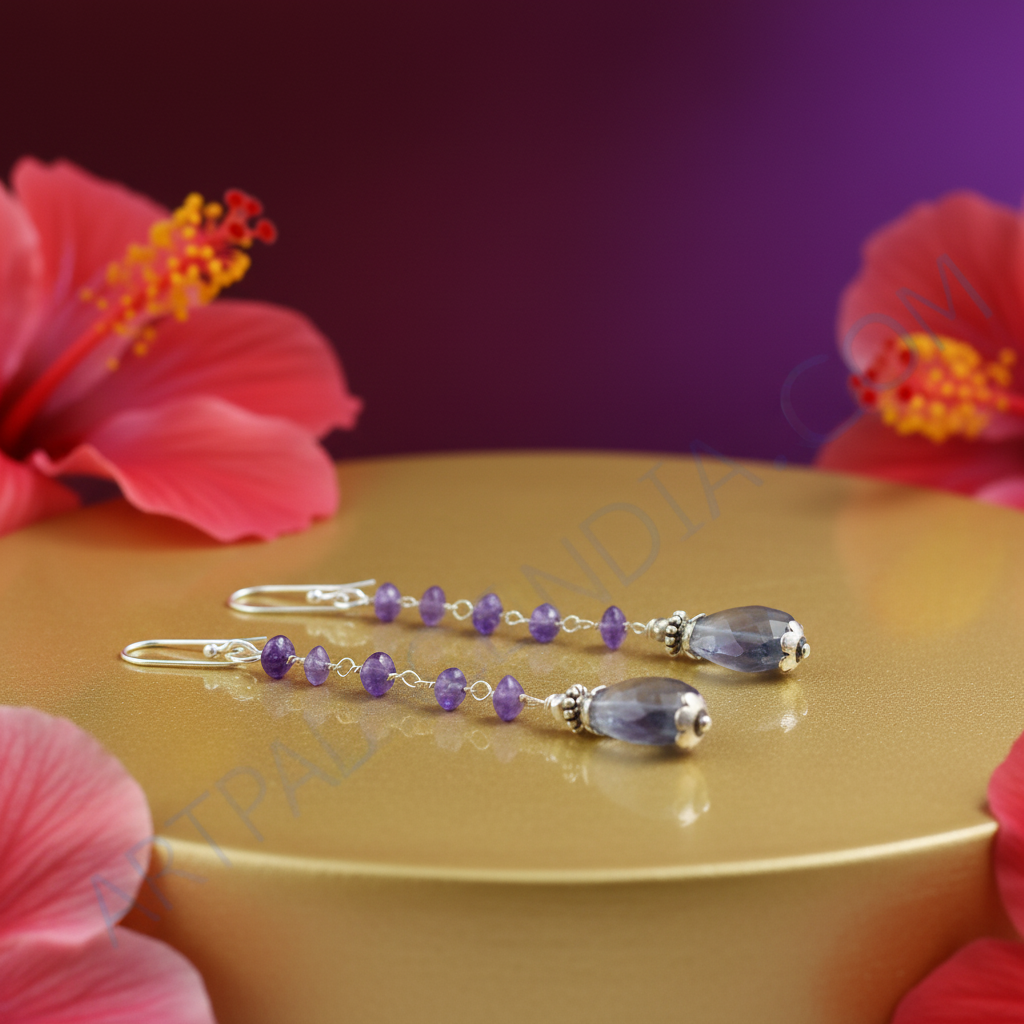 925 silver amethyst drop earrings for women | gemstone jewelry