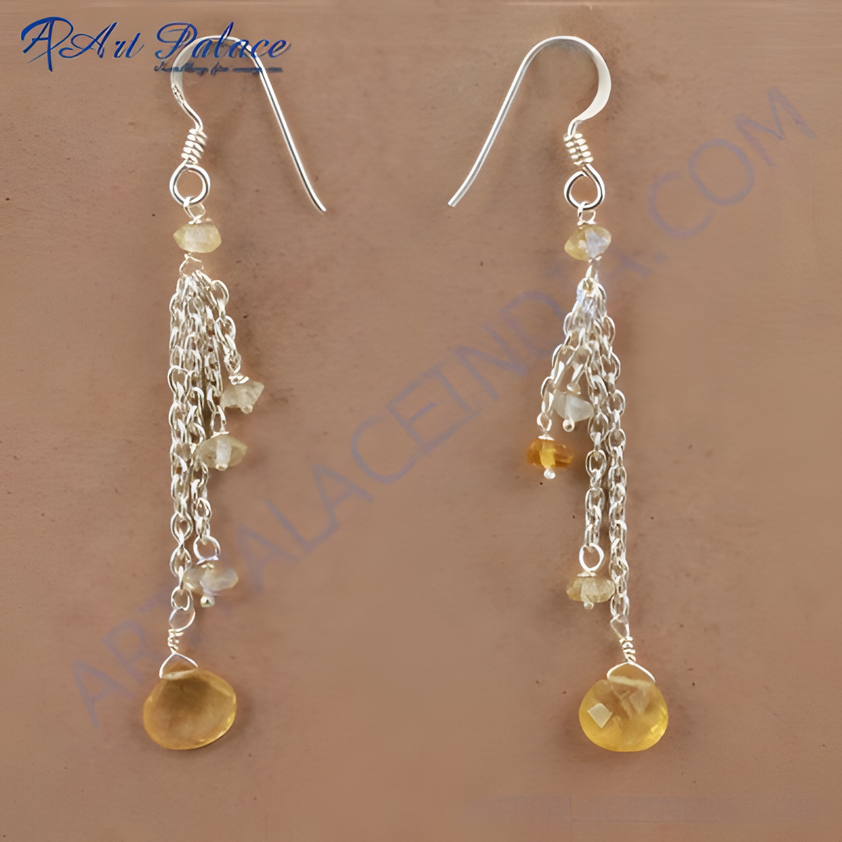 925 sterling silver dangle earrings with citrine gemstones, yellow stones, and fishhook ear wires