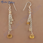 Load image into Gallery viewer, 925 sterling silver dangle earrings with citrine gemstones, yellow stones, and fishhook ear wires
