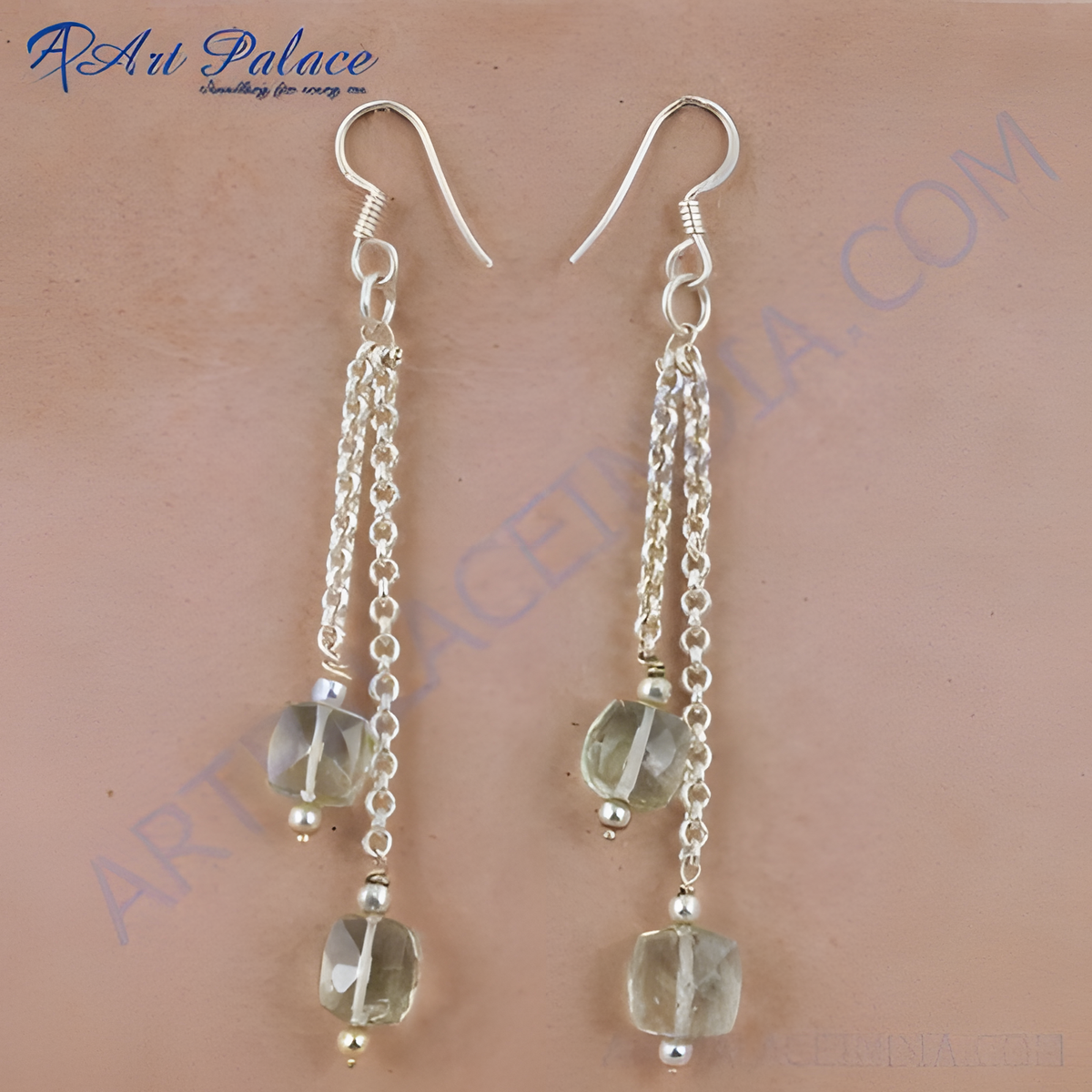 925 sterling silver dangle earrings with green faceted gemstone accents