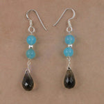 将图像加载到图库查看器中， 925 Silver Blue &amp; Smoky Quartz Dangle Earrings for Women
