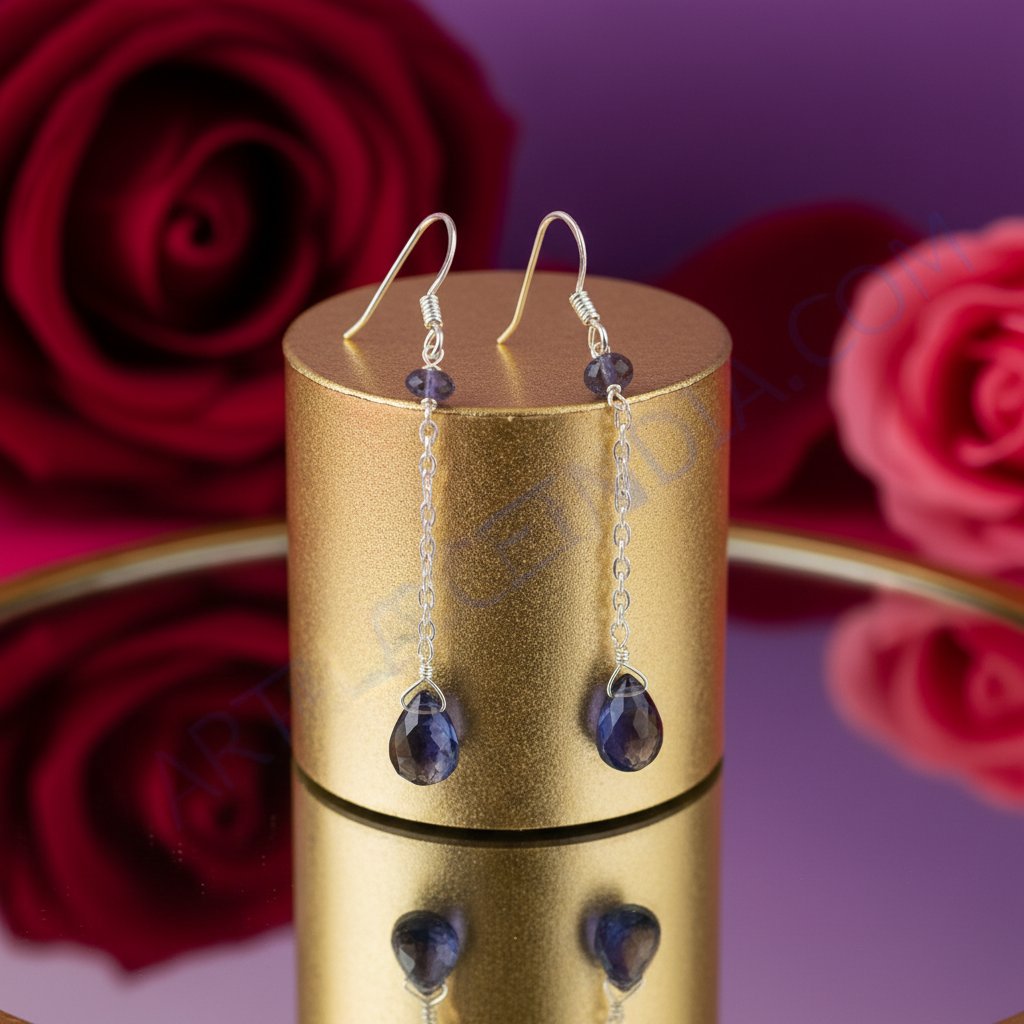 925 silver iolite drop earrings for women | daily wear gift