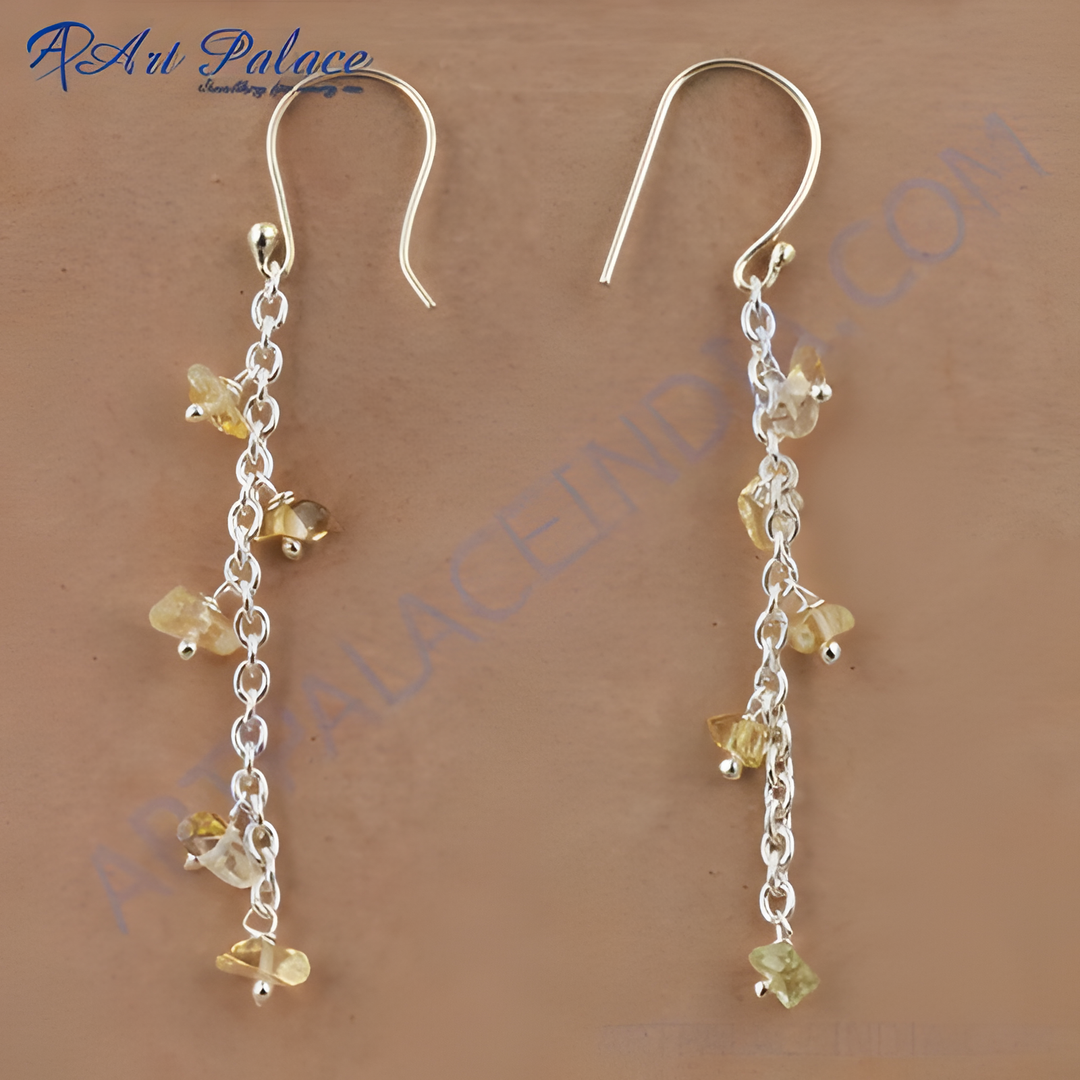 925 sterling silver dangle earrings with yellow citrine gemstones, perfect for any occasion.