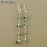 Load image into Gallery viewer, 925 sterling silver dangle earrings with clusters of smoky quartz beads, showcasing a delicate design.
