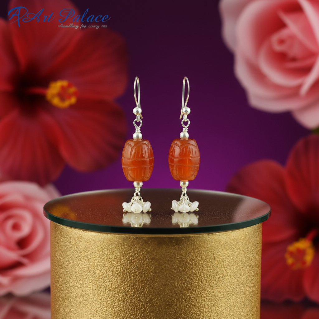 925 silver carnelian barrel earrings for women | gemstone jewelry