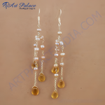 Load image into Gallery viewer, Sterling silver dangle earrings with pearls and citrine gemstones, featuring a hook closure.  Ideal for daily wear.
