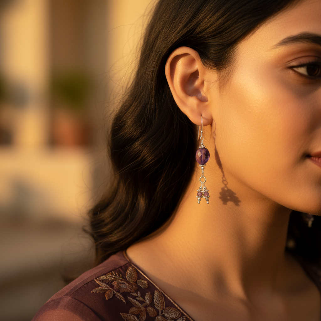 925 Silver Amethyst Drop Earrings for Women | Gemstone Jewelry