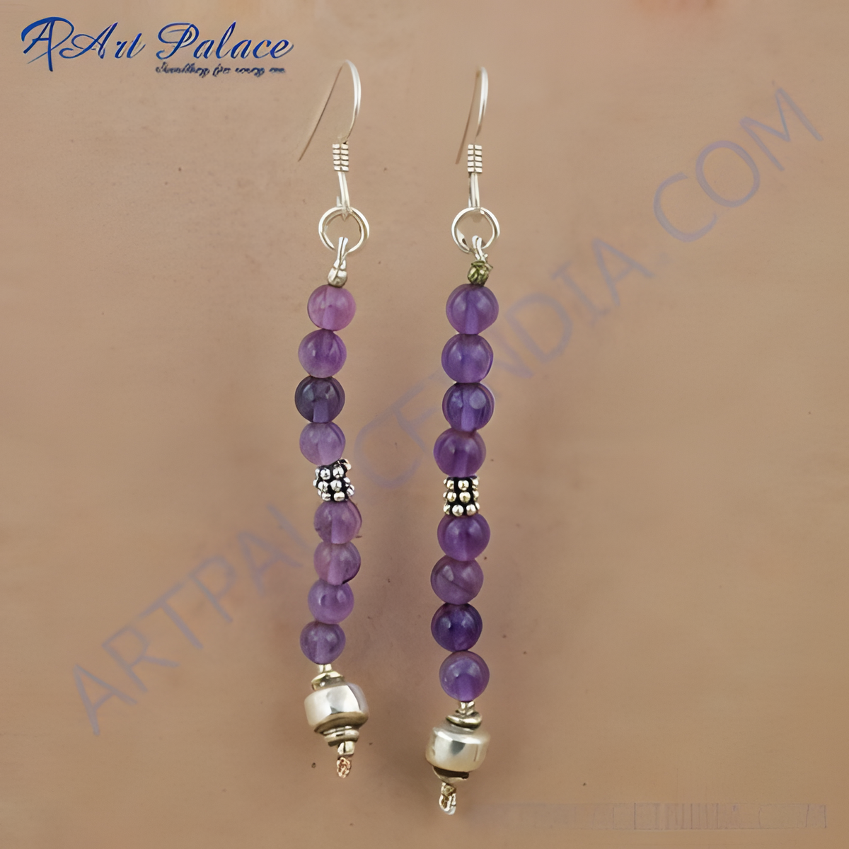 925 sterling silver drop earrings with purple amethyst beads, perfect for women