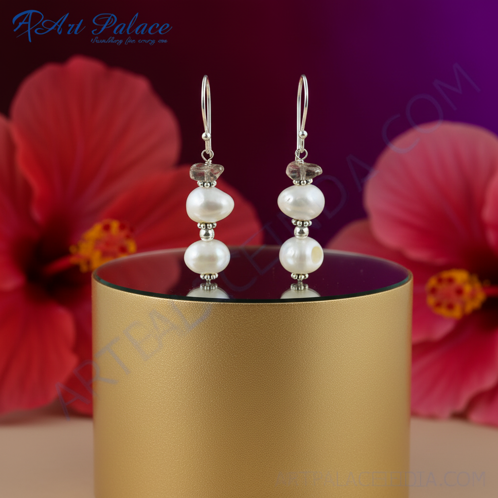 925 Silver Pearl & Gemstone Drop Earrings for Women | Gift