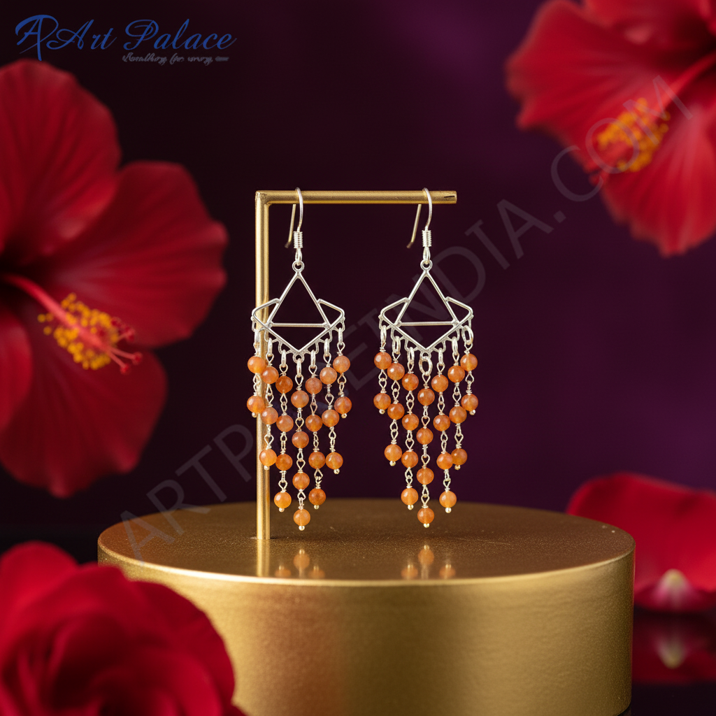 925 Silver Carnelian Bead Dangle Earrings for Women | Gift