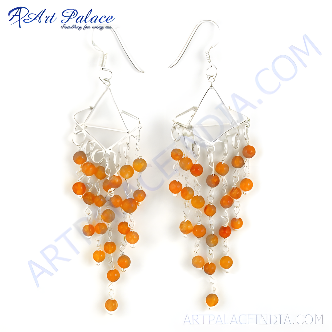 925 sterling silver dangle earrings with vibrant orange carnelian beads