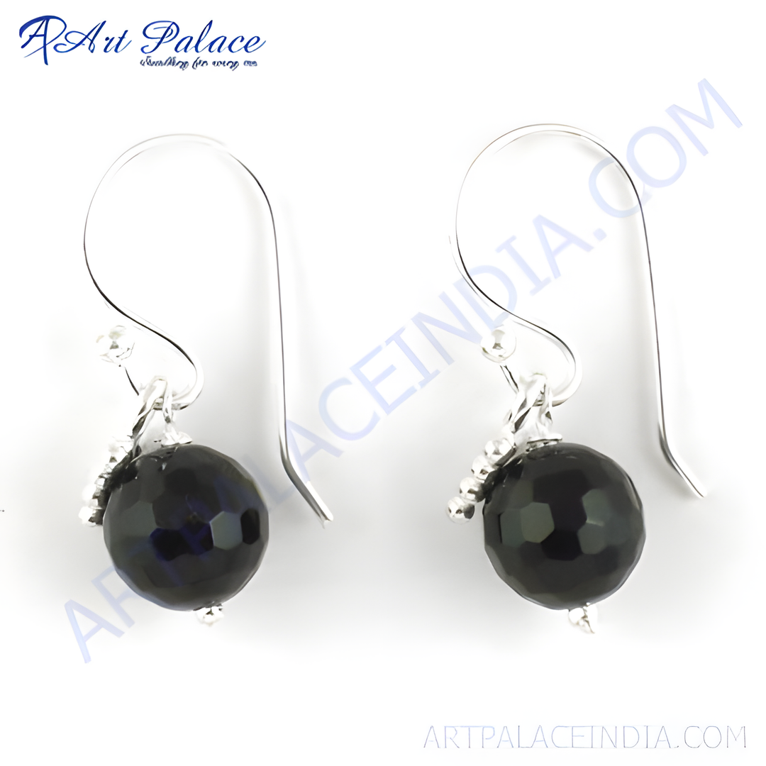 925 sterling silver drop earrings with faceted black onyx beads, a classic and elegant design.