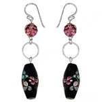 Load image into Gallery viewer, Floral Painted Black Bead Earrings | Silver Dangle for Women
