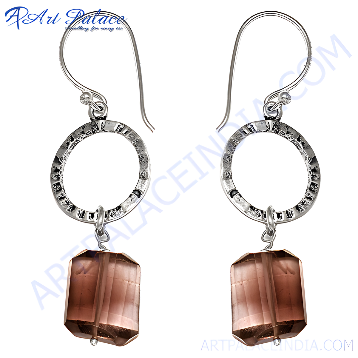 Silver drop earrings with faceted brown gemstone