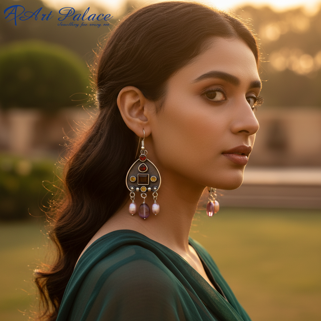 925 Silver Garnet & Pearl Dangle Earrings for Women | Gift