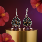 Load image into Gallery viewer, 925 Silver Garnet &amp; Pearl Dangle Earrings for Women | Gift
