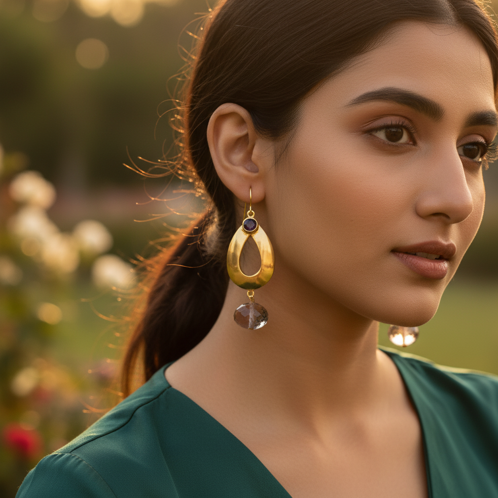 gold plating Teardrop Amethyst Earrings for Women | Dangle Earrings