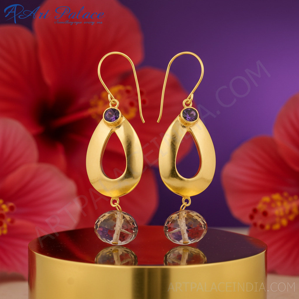gold plating Teardrop Amethyst Earrings for Women | Dangle Earrings