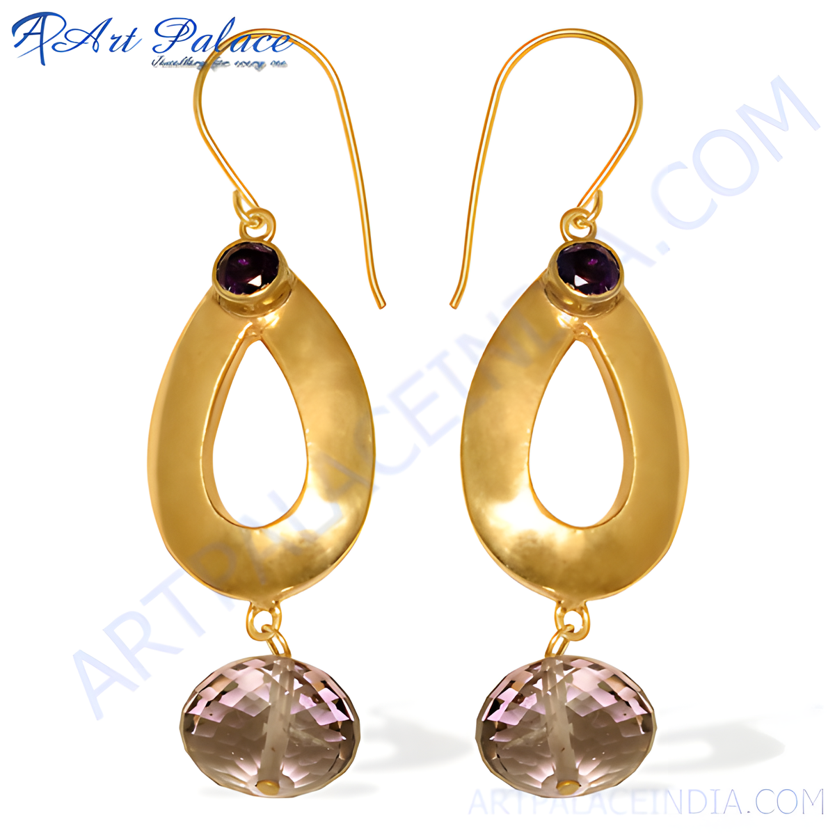Gold plating teardrop dangle earrings with amethyst gemstones, perfect for a sophisticated look