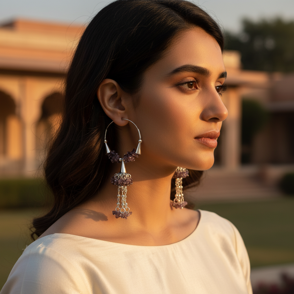 925 Silver Amethyst Hoop Earrings for Women | Gemstone Jewelry