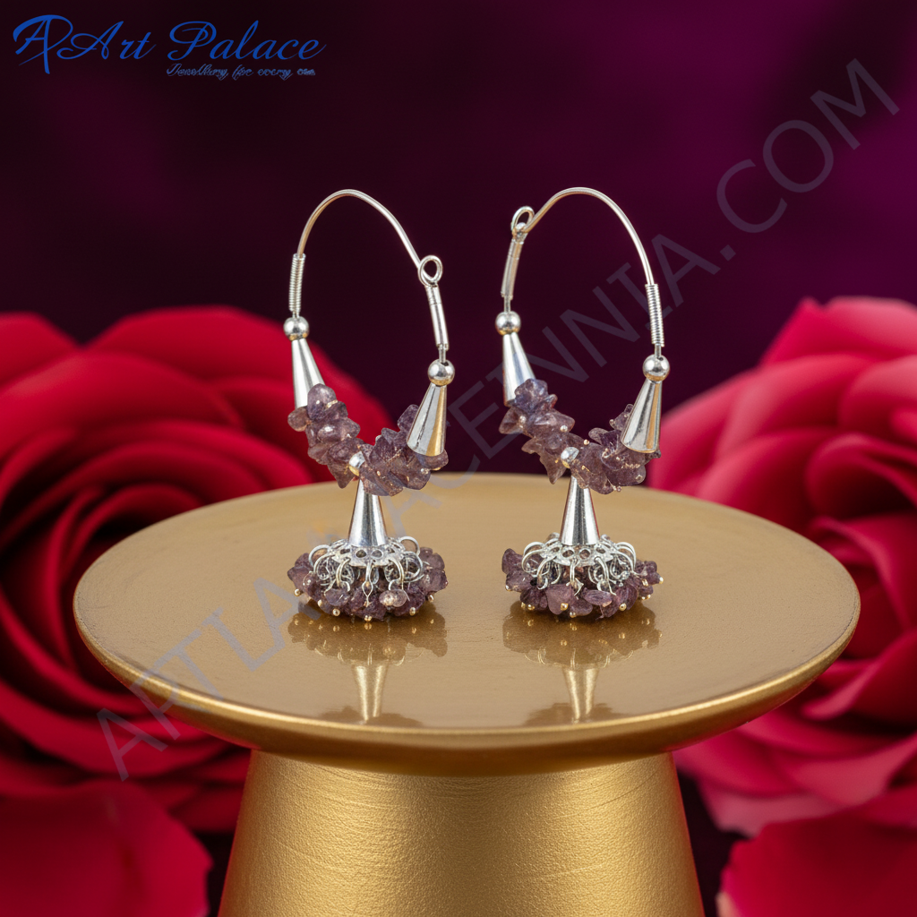 925 silver amethyst hoop earrings for women | gemstone jewelry