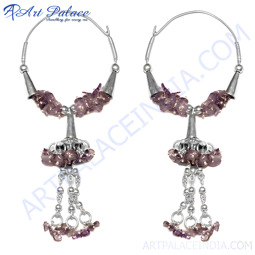 925 sterling silver amethyst hoop earrings with purple gemstones, perfect for women