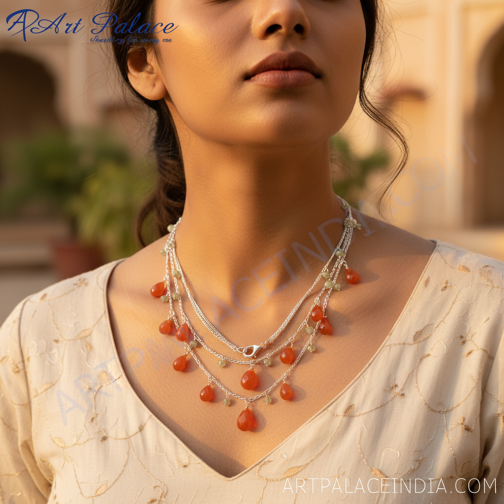 925 Silver Carnelian Necklace for Women | Gemstone Jewelry