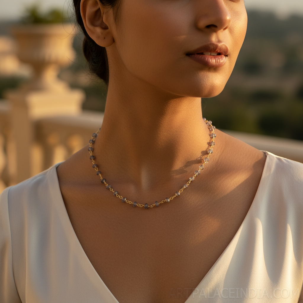 Silver Iolite Beaded Necklace for Women | Daily Wear Jewelry