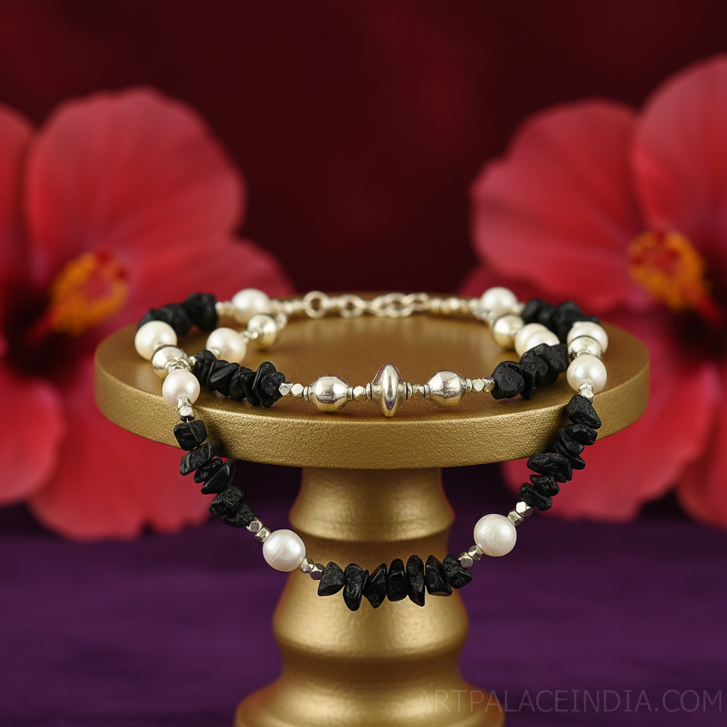 Pearl & black stone necklace | sterling silver | women's jewelry