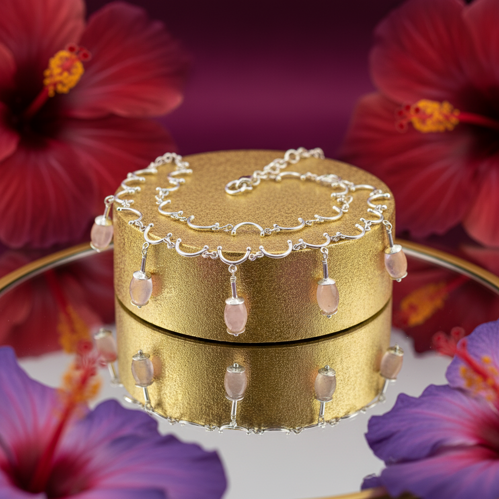 925 Silver Rose Quartz Necklace for Women | Dainty Jewelry