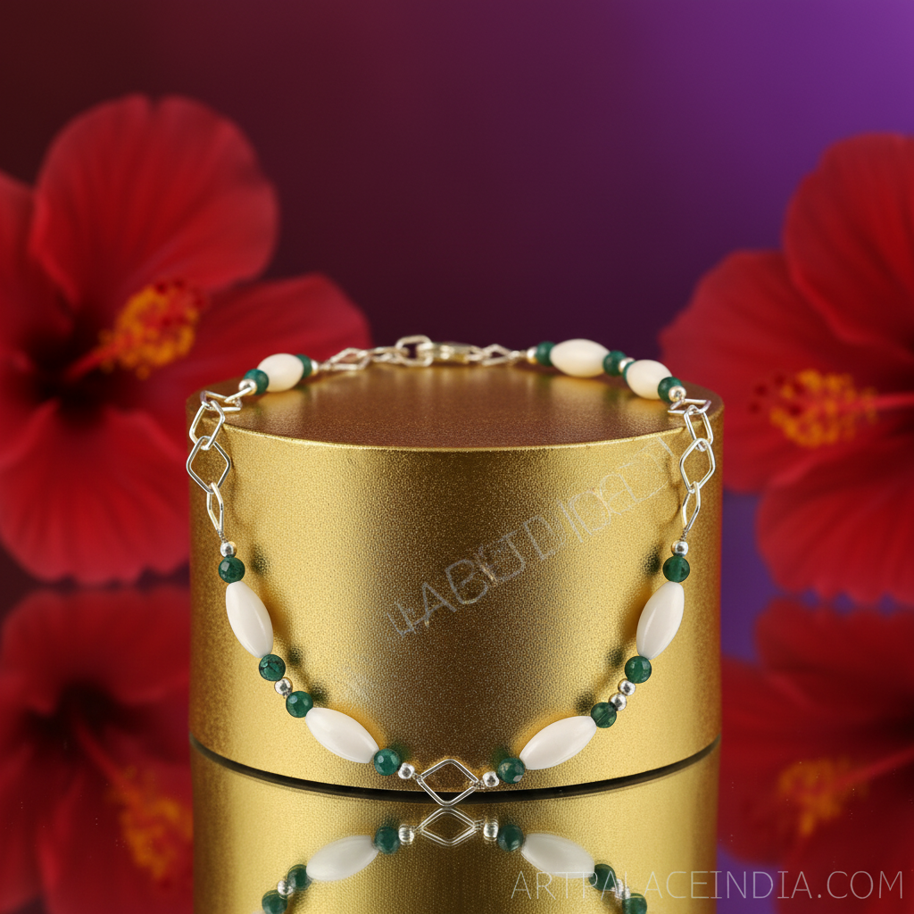 925 Silver White Stone & Emerald Necklace for Women