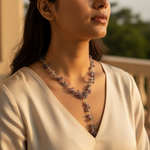 Load image into Gallery viewer, Silver Amethyst Beaded Y Necklace for Women | Gemstone Jewelry
