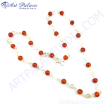Load image into Gallery viewer, Red carnelian and pearl beaded necklace with silver chain, showcasing a combination of red and white gemstones.
