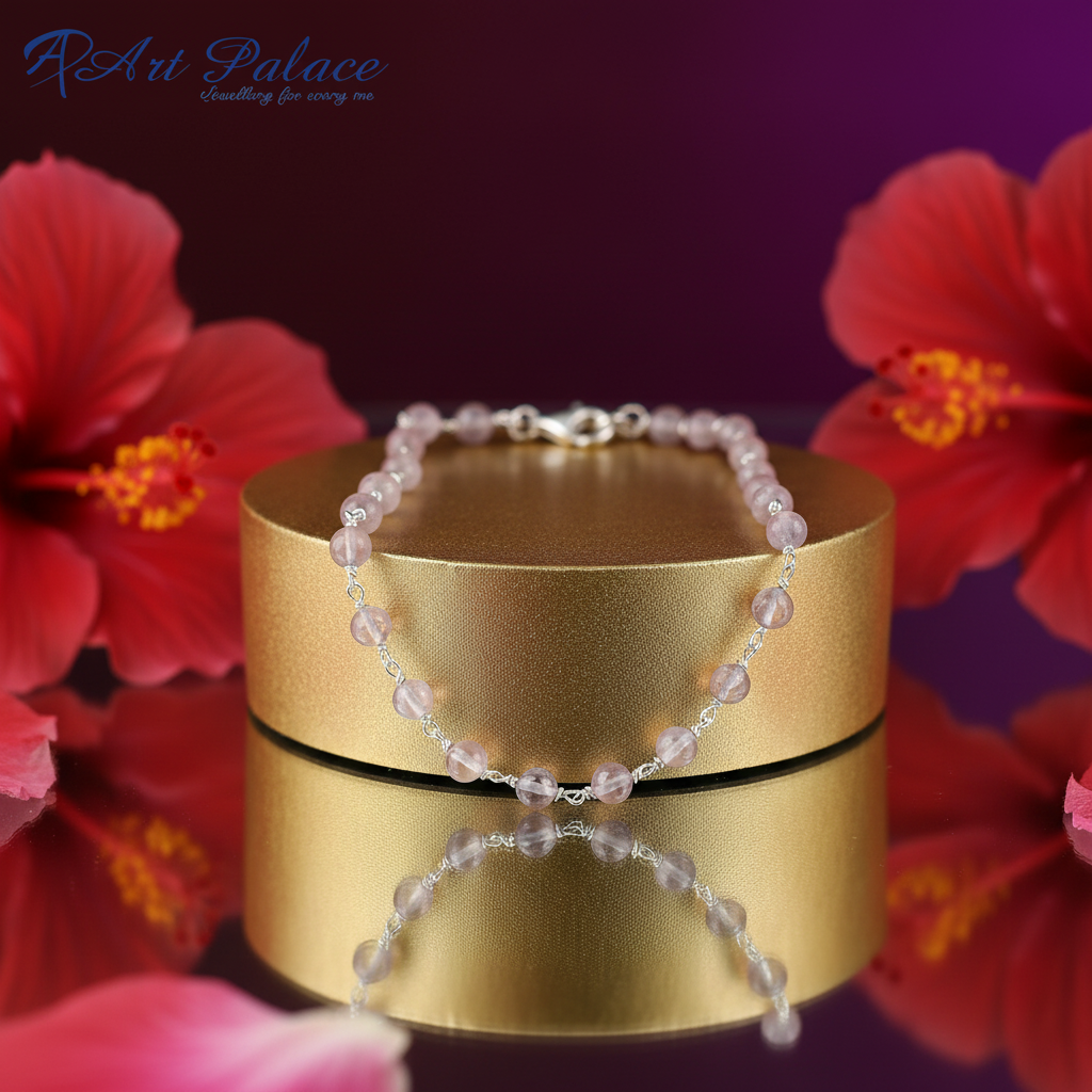 925纯银玫瑰石英串珠项链（女士款）| 礼物