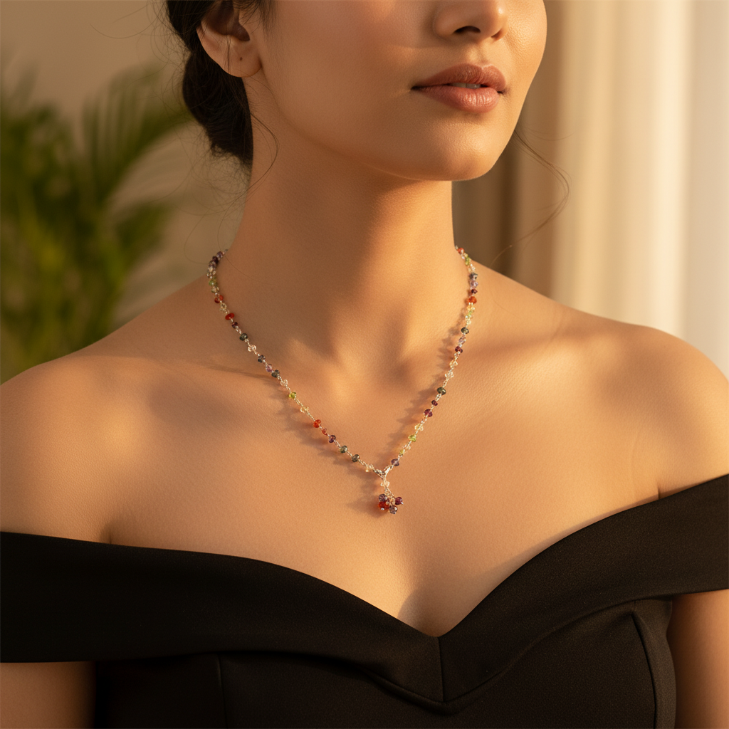 925 Silver Multi-Gemstone Beaded Necklace for Women | Gift Jewelry