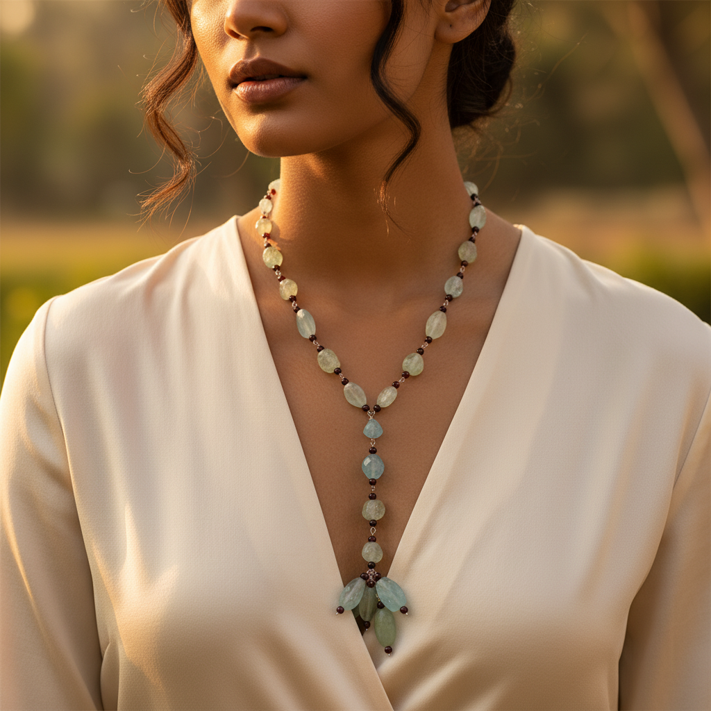 海蓝宝石串珠项链 | 手工女士首饰