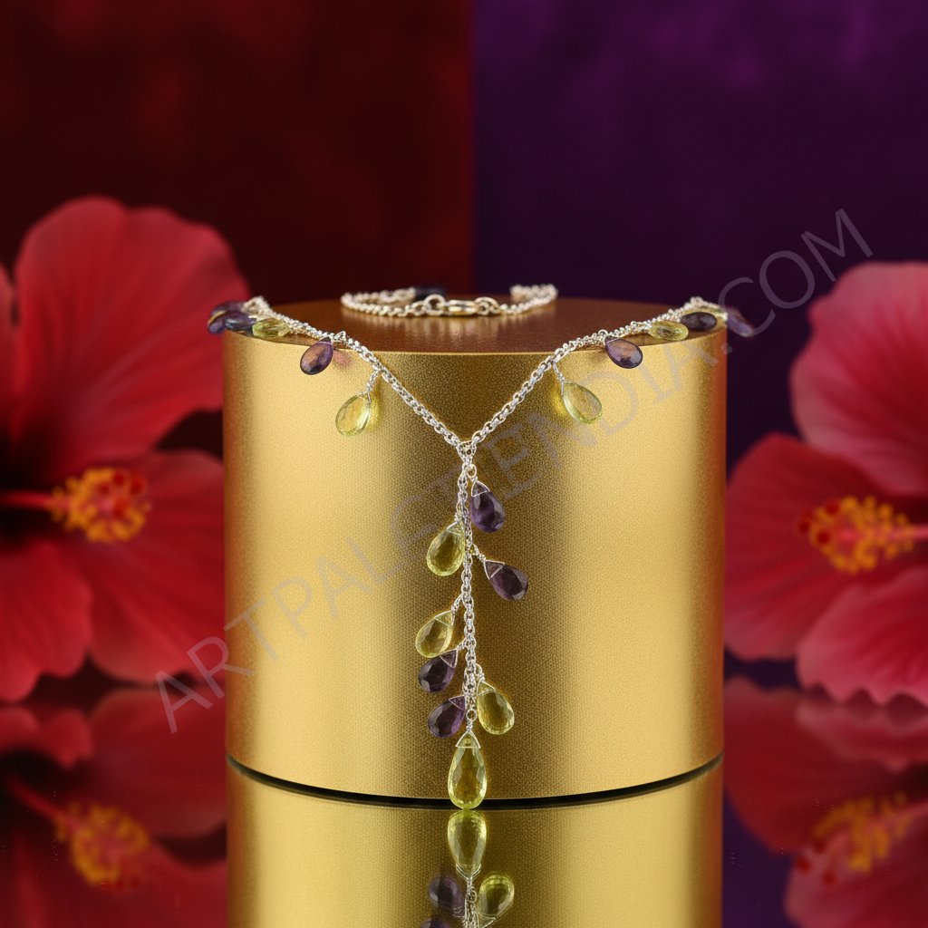 925 Silver Gemstone Drop Necklace for Women | Daily Wear