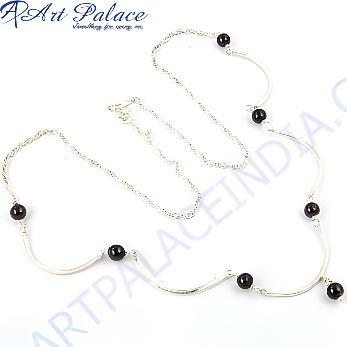 925 sterling silver necklace with curved design and black gemstones, elegant necklace