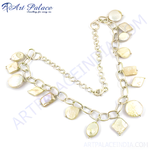 Load image into Gallery viewer, Sterling silver necklace with pearl charms. A beautiful women&#39;s necklace for any occasion.
