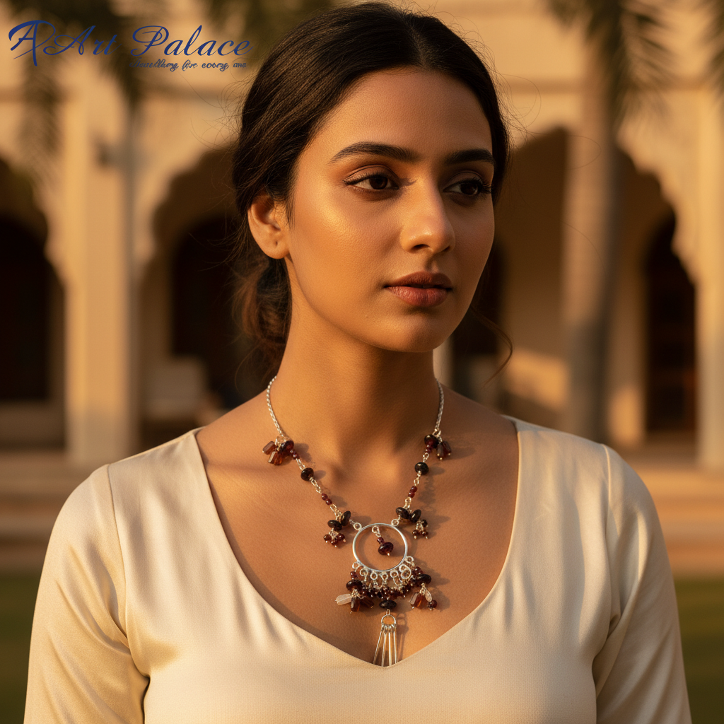 925 Silver Garnet Necklace for Women | Statement Jewelry