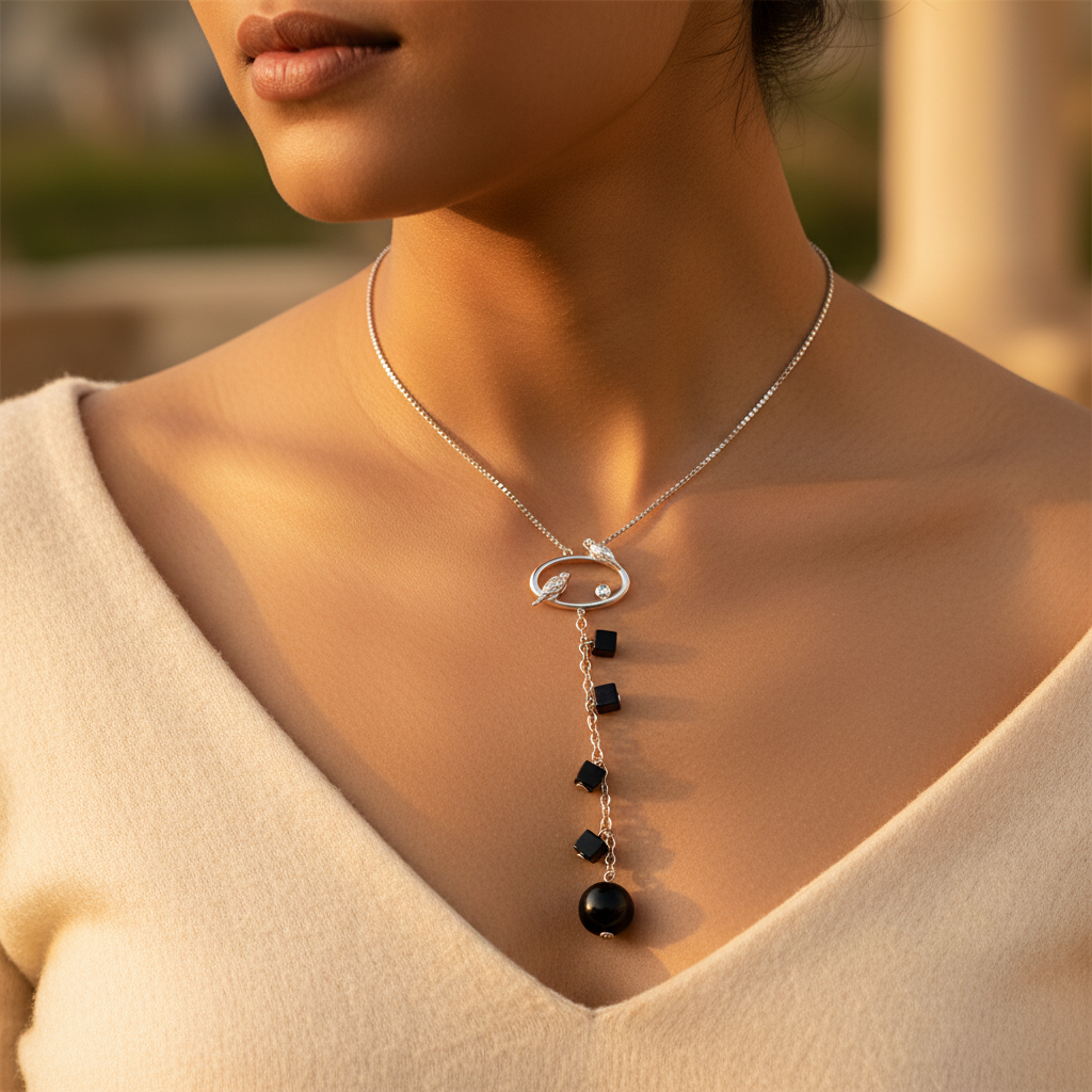 925 silver bird pendant necklace | black onyx jewelry for women
