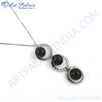 Load image into Gallery viewer, 925 sterling silver pendant necklace featuring three round black pearls.
