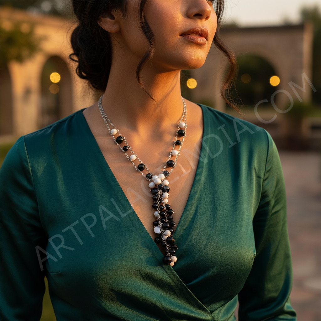 Silver Black & White Bead Necklace for Women | Fashion Jewelry