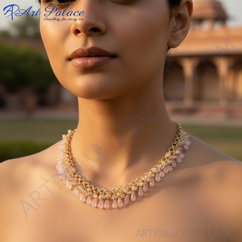 Gold plating teardrop gemstone necklace for women | elegant jewelry